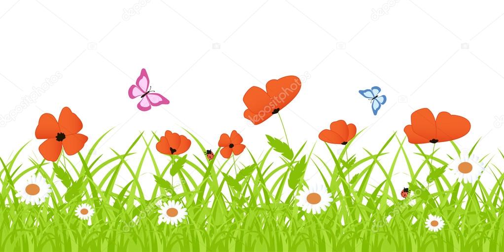 Border seamless flower fields. Vector illustration.