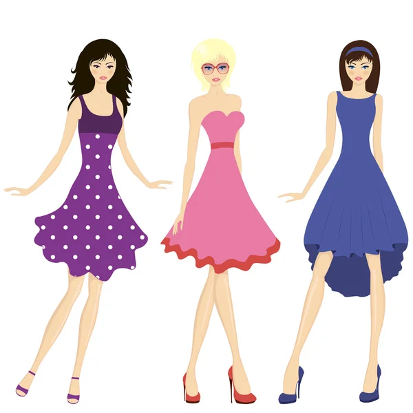 Trzy kobiety moda — Wektor stockowy