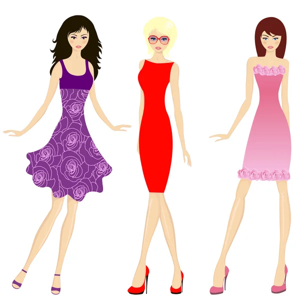 Tres mujeres de moda — Vector de stock