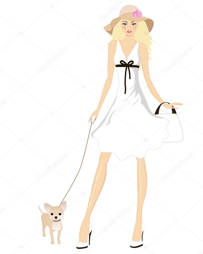 lady with dog. Vector illustration.
