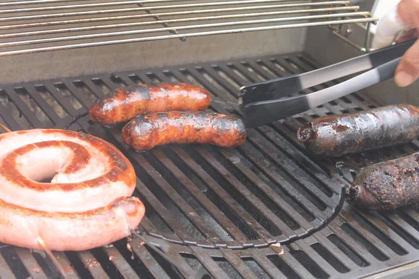 Delicioso Churrasco Salsicha Bacon Prato Quente Sabor Aroma — Fotografia de Stock