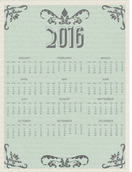 Kalender 2016 Retro Vintage Poster Flyer — Stockvektor