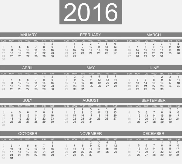 CALENDARIO 2016 ESTILO SIMPLE GRIS — Archivo Imágenes Vectoriales