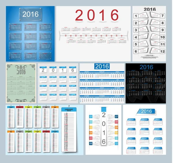 Collectie kalender 2016 Sticker sjabloon lint regenboogeffect voor Web — Stockvector