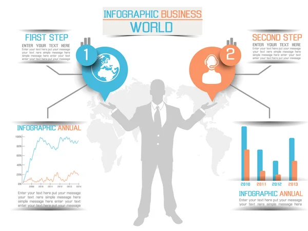 BUSINESS WORLD BLUE INFOGRAFICO — Vettoriale Stock