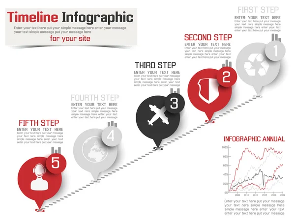 TIMELINE INFOGRÁFICO NOVO ESTILO 2 RED — Vetor de Stock