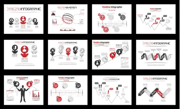 Χρονολόγιο Infographic νέο στυλ συλλογή κόκκινο — Διανυσματικό Αρχείο