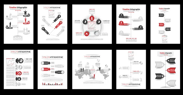 Zaman çizelgesi Infographic yeni stil toplama kırmızı 2 — Stok Vektör