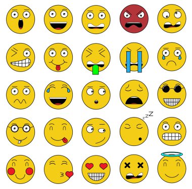 Emoji gülümseme duygular kümesi kümesi simgeleri gülümseme sarı simgesi