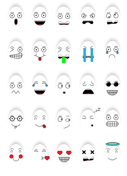 Conjunto de EMOCIONES Conjunto de iconos de EMOJI SMILE Icono blanco de fantasmas — Vector de stock