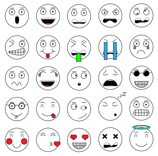 Duygular Emoji gülümseme simgeler gülümseme siyah ve beyaz simge kümesi kümesi — Stok Vektör