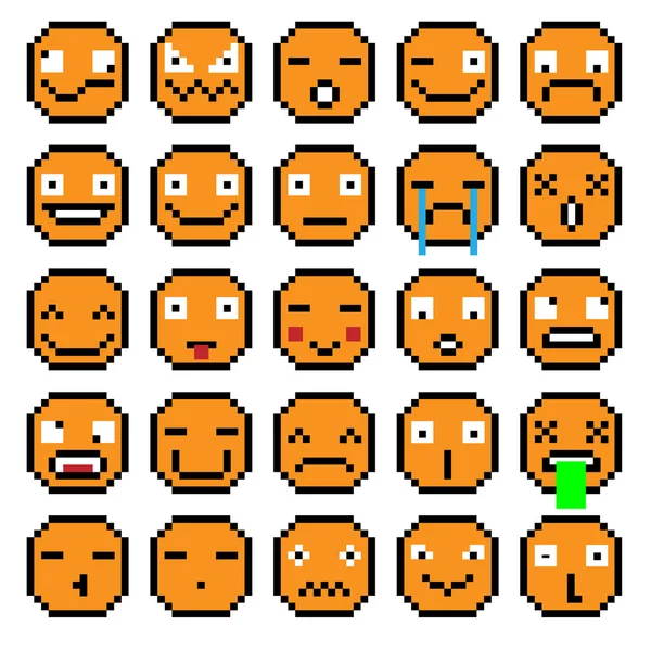 Σύνολο σύνολο συναισθήματα ρετρό πορτοκαλί Pixel χαμόγελο εικονίδια Emoji χαμόγελο χαμόγελο — Διανυσματικό Αρχείο
