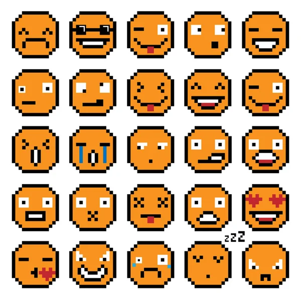 Σύνολο σύνολο συναισθήματα Emoji χαμόγελο εικονίδια χαμόγελο Pixel χαμόγελο ρετρό δεύτερο σετ πορτοκαλί — Διανυσματικό Αρχείο