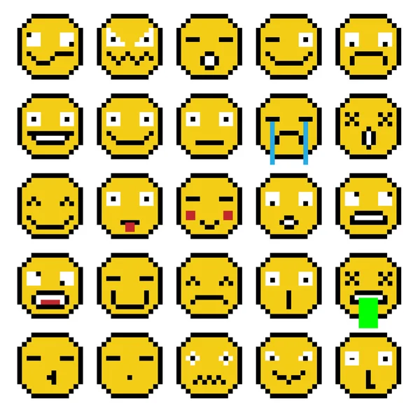 Σύνολο σύνολο συναισθήματα ρετρό κίτρινο Pixel χαμόγελο εικονίδια Emoji χαμόγελο χαμόγελο — Διανυσματικό Αρχείο