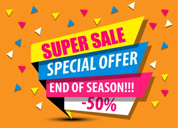 VENDA, VENDA SUPER, VENDA GRANDE, DESCONTO, 50%, BANNER SHINING, SALE BACKGROUND, OFERTA ESPECIAL, SHINING BANNER ON COLORFUL BACKGROUND, GEOMETRIC FIGURE —  Vetores de Stock