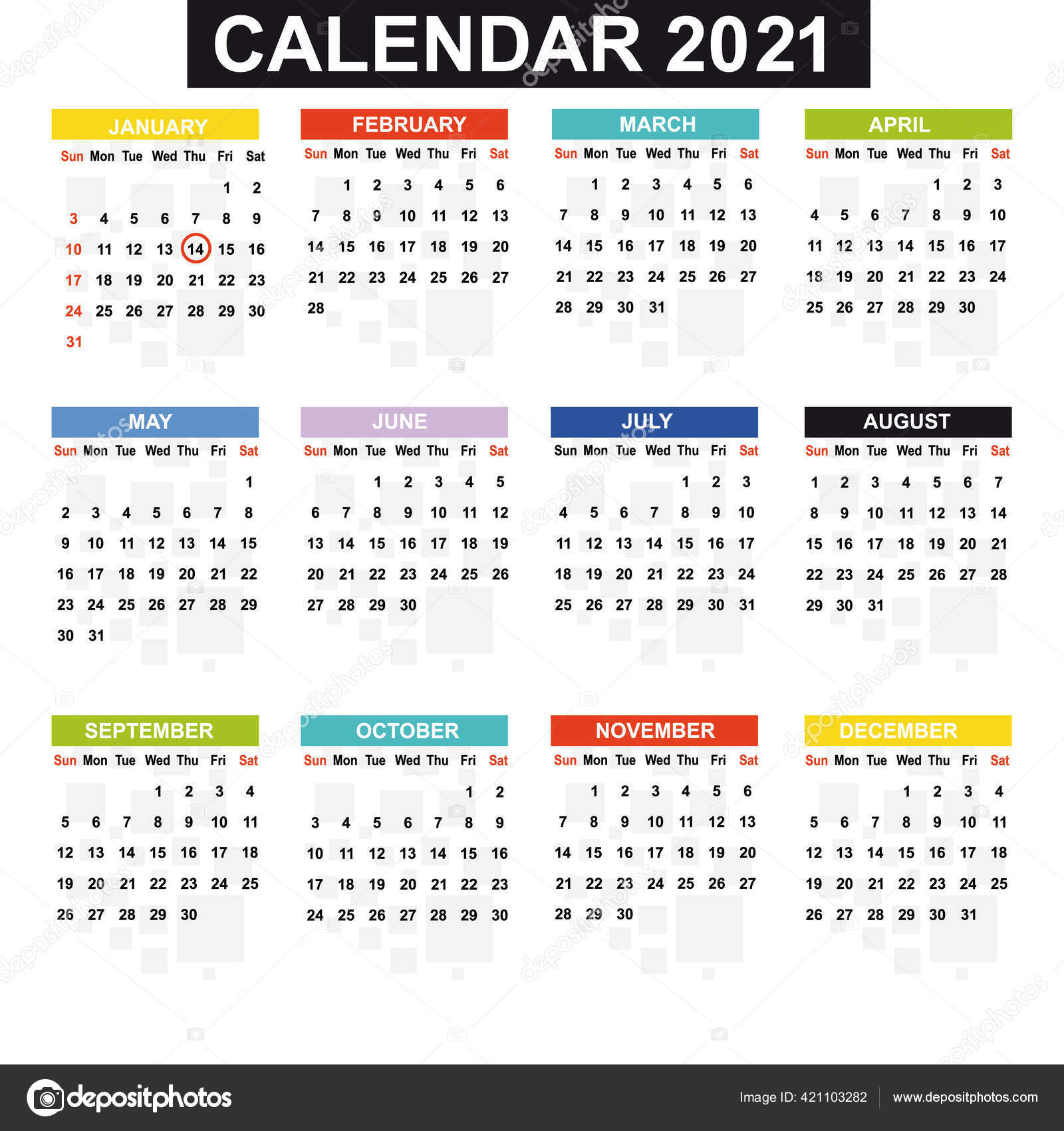 2021 Simple Style Calendar Day Mark Colored Vector Image By C Labbelman Vector Stock 421103282