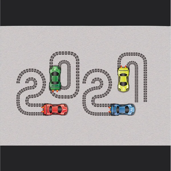 2021 Carreras Coches Feliz Año Nuevo — Archivo Imágenes Vectoriales