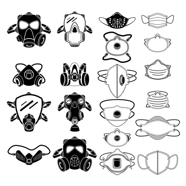 Collection Twenty Safety Breathing Masks Corona Virus Industrial Safety N95 — Stock Vector