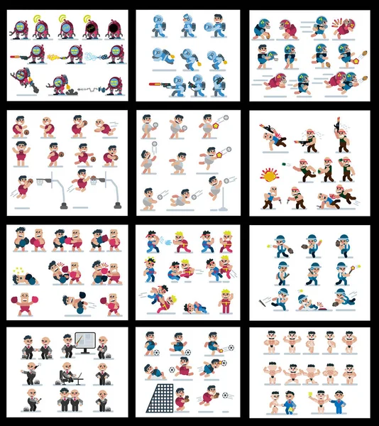 Personnages Décors Volley Ball Rugby Baseball Basket Ball Football Combats — Image vectorielle