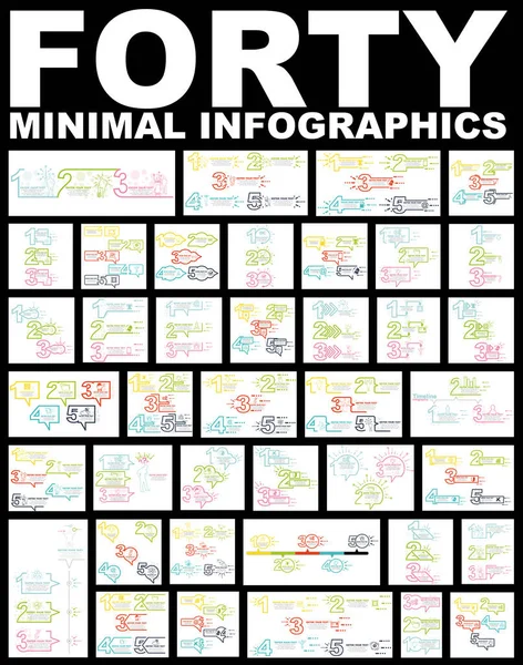 Cuarenta Plantillas Infografía Empresarial Mínimas Con Opciones Números Pasos Coloreados — Archivo Imágenes Vectoriales