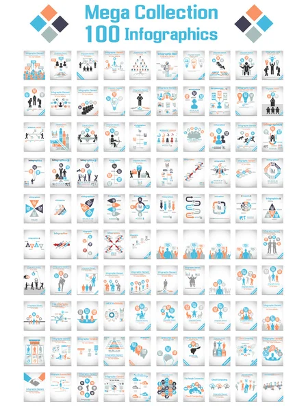 Mega gyűjtemények 100 infographics felhő timeline businnessman — Stock Vector