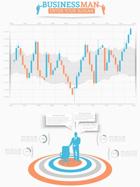 Infographic affärsman binära alternativ handel blå — Stock vektor