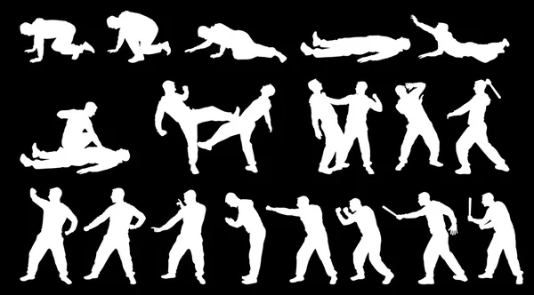 Silhouet bestrijding Man en Martial Arts wit — Stockvector