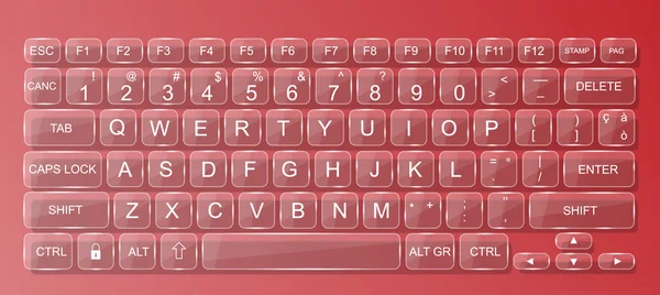 KEYBOARD PC MAC GLASS WHIT SHADOW TRASPARENT ROSSO — Vettoriale Stock