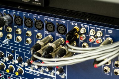 Audio connectors on a sound mixer  clipart