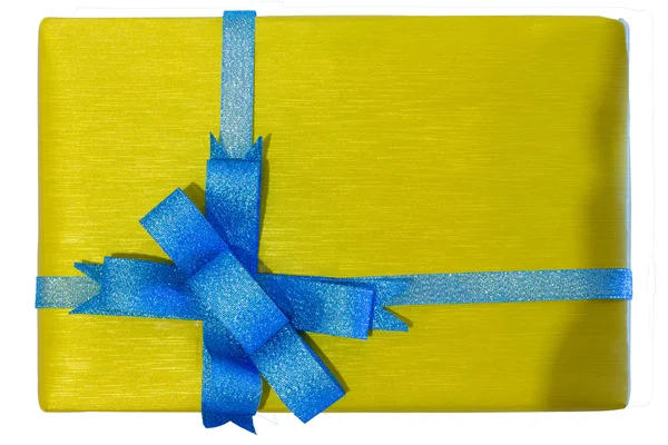 Dárková krabička s modrou stuhou — Stock fotografie