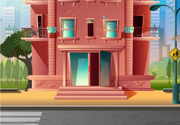 Entrada Vetorial Estilo Cartoon Moderno Edifício Vários Andares Arquitetura Estilo —  Vetores de Stock