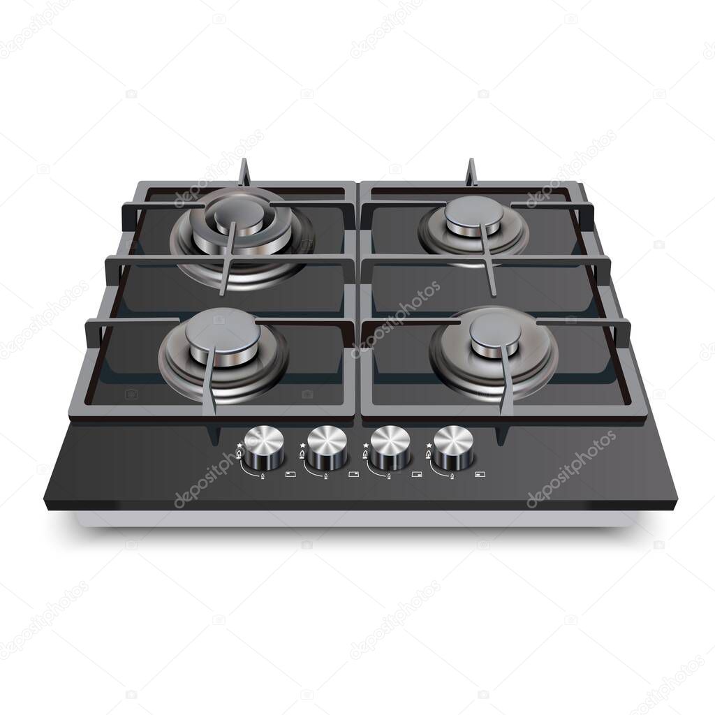 3d realistic vector kitchen appliance, gas cooking surface.