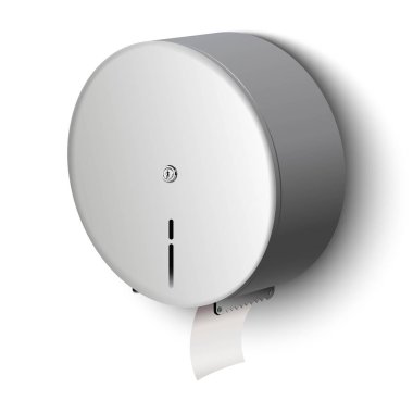 Vektör 3 boyutlu gerçekçi tuvalet kağıdı dağıtıcısı. Beyaz arkaplanda izole.