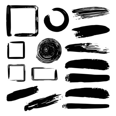 Tasarım şablonu için vektör siyah fırça darbeleri ve çerçeveleri.