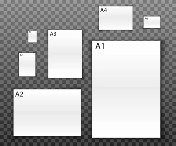 Векторна Реалістична Порожня Колекція Паперу Різного Розміру Аркушів Прозорому Фоні — стоковий вектор