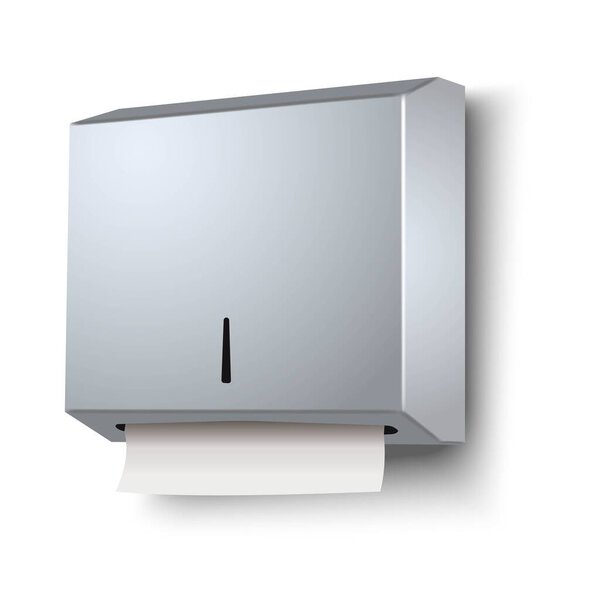 Vector 3d realistic hand paper towels dispenser. Isolated on white background.