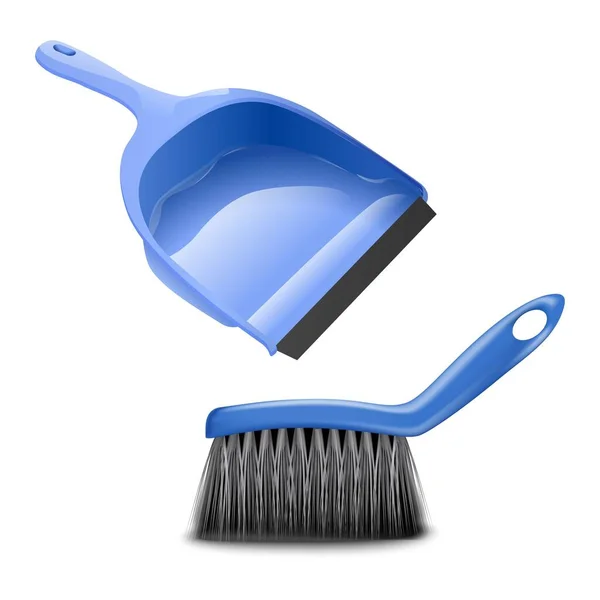 Realistic Vector Kitchen Bathroom Brush Dustpan Cleaning Dust Rubbish Isolated — Stock Vector
