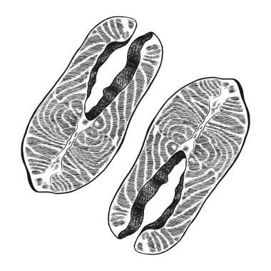 Elleri somon bifteği gibi. Beyaz arkaplanda izole.