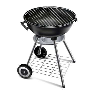 Barbekü ızgarasının 3 boyutlu gerçekçi vektör çizimi. Beyaz arkaplanda izole.