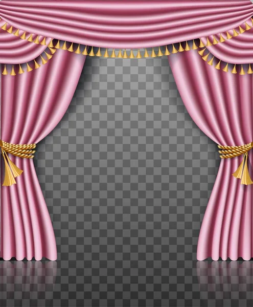 Realistic Vector Pink Curtains Illustration Transparent Background — Stock Vector