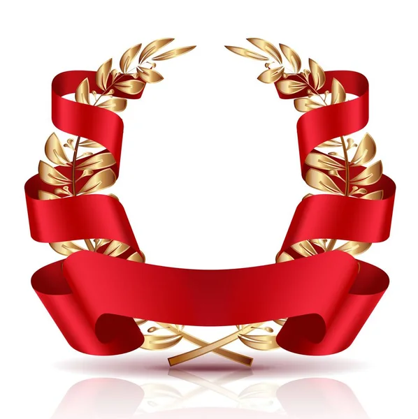 Couronne Vectorielle Dorée Avec Ruban Rouge — Image vectorielle