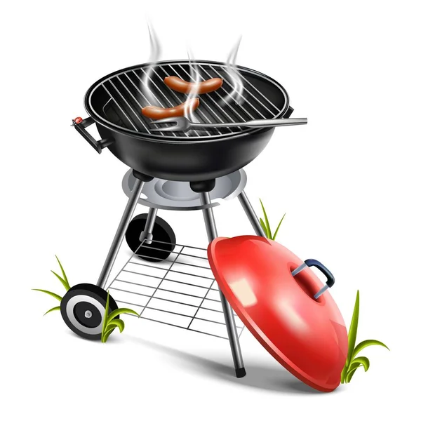 Realistische Vektor Icon Illustration Eines Grills Mit Würstchen Und Rauch — Stockvektor