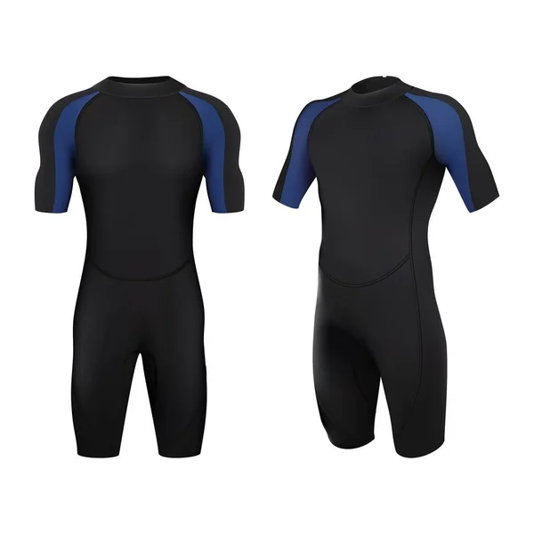 Traje de buceo vector realista en negro y azul. Traje de baño para hombre. Aislado de fondo blanco. — Archivo Imágenes Vectoriales