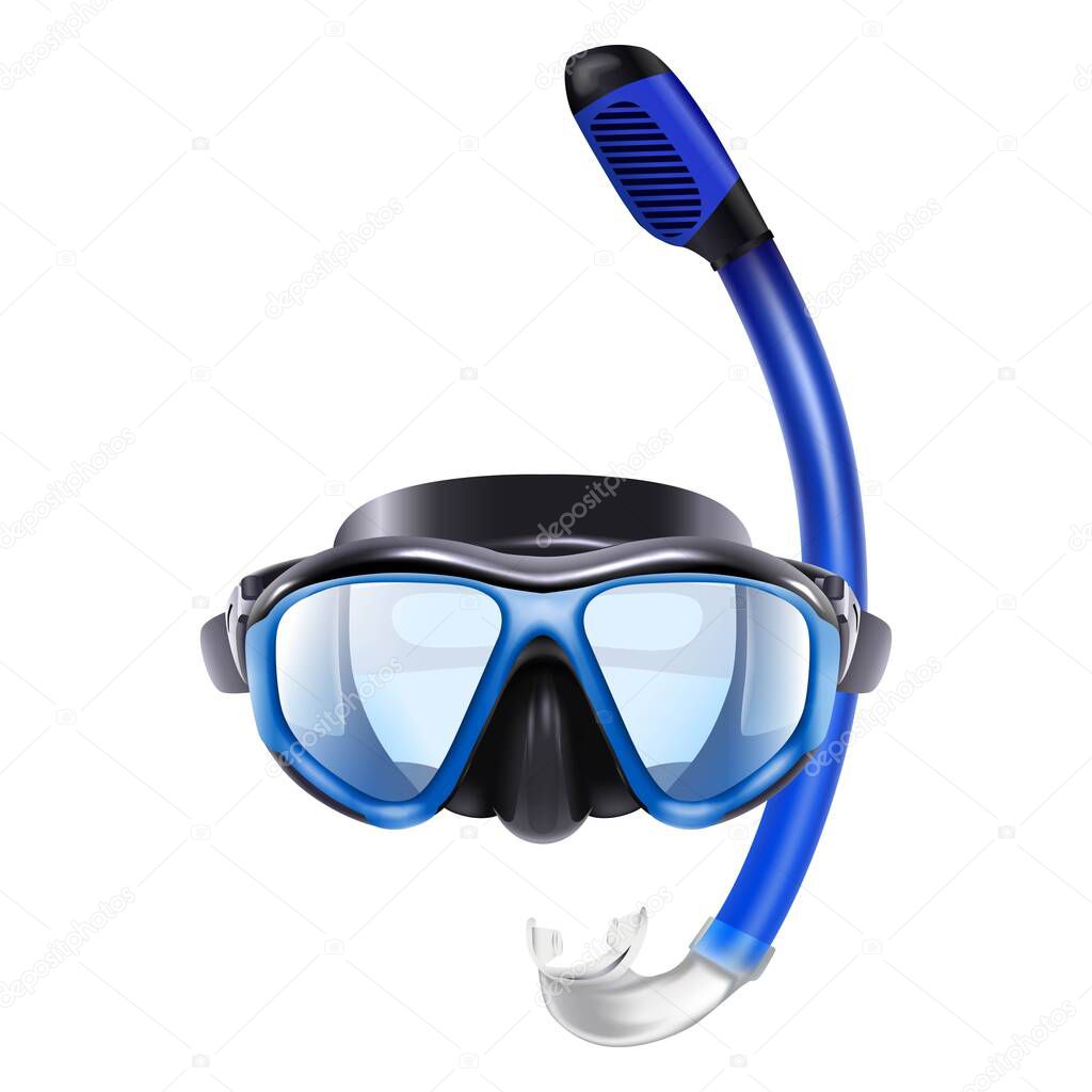 3d realistic vector icon illustration of dive blue back with tube. Isolated on white background.