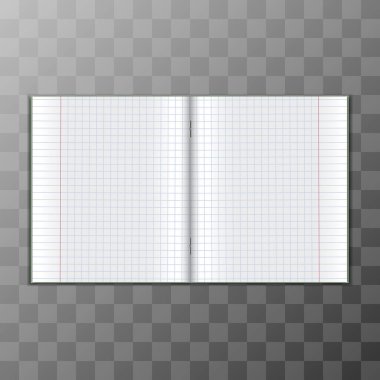 Notlar için matematik için 3d gerçekçi vektör kağıdı defteri. Şeffaf arkaplan üzerine resim.