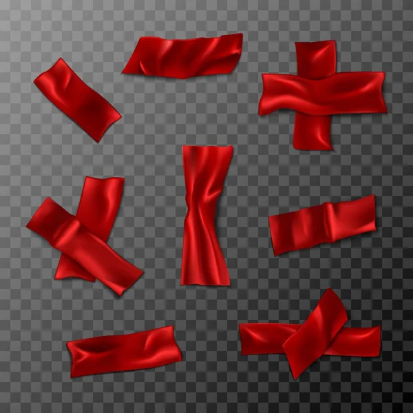 Red Realistický Vektor Černá Lepicí Páska Kolekce Izolované Průhledném Pozadí — Stockový vektor