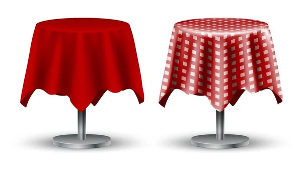 Set Aus Zwei Realistischen Vektorcafé Tischen Mit Roter Tischdecke Und — Stockvektor