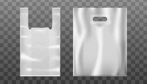 Plastik ya da folyodan yapılmış elle açılmış 3D gerçekçi bir el çantası. Şeffaf arkaplan.