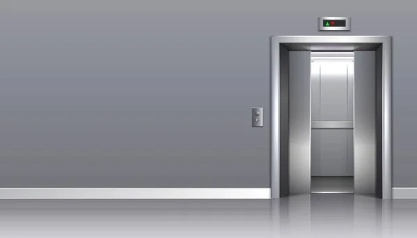 Réaliste Vectoriel Immeuble Bureaux Ascenseur Avec Portes Ouvertes Espace Copie — Image vectorielle