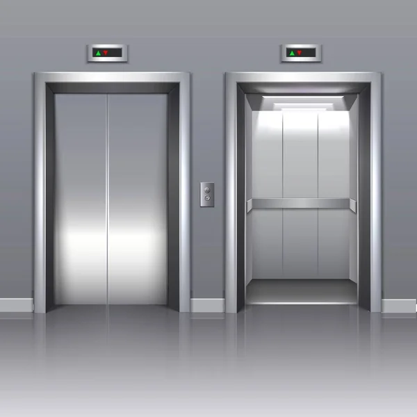 Реалистичный Векторный Офисный Лифт Закрытыми Открытыми Дверями — стоковый вектор